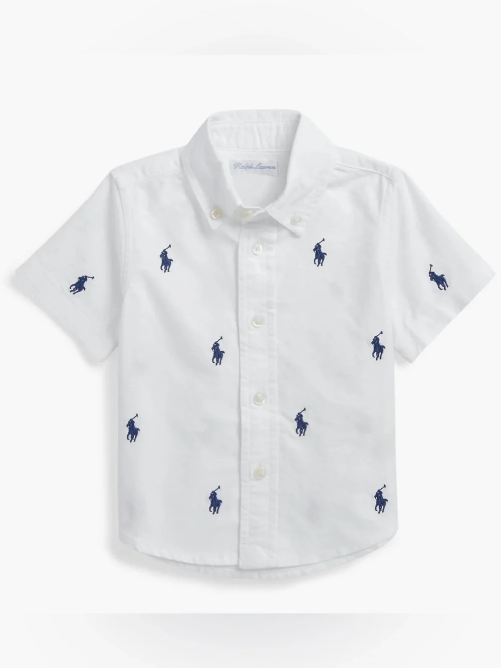 Ralph Lauren White Short-Sleeve Button-Down with Navy Pony Embroidery